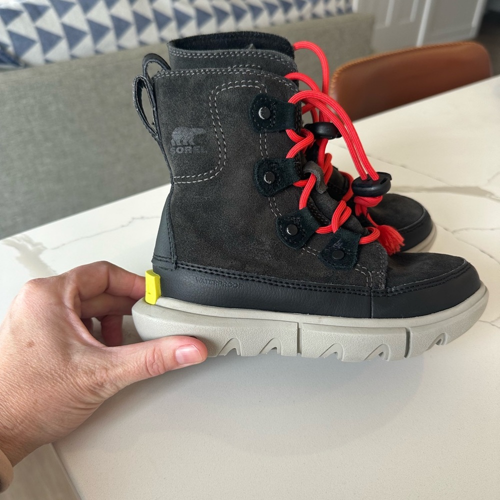 Girls Sorel Kids' Charcoal and Neon Red Boots